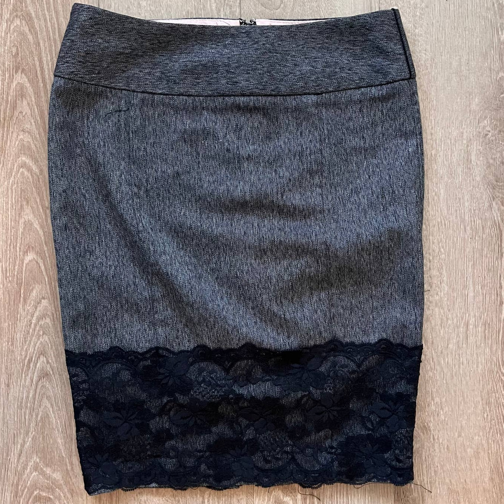 Stooshy Small Gray w/ Black Lace Pencil Skirt